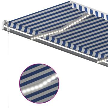 Manual Retractable Awning with LED 450x350 cm Blue and White