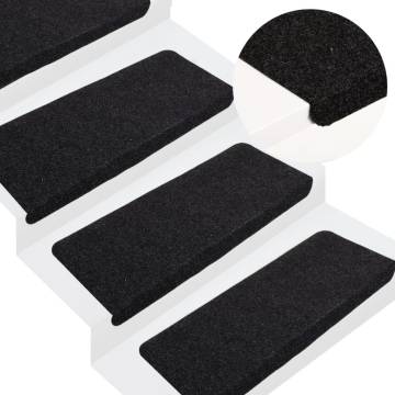 Stair Mats Self-adhesive 15 pcs 65x24.5x3.5 cm Black