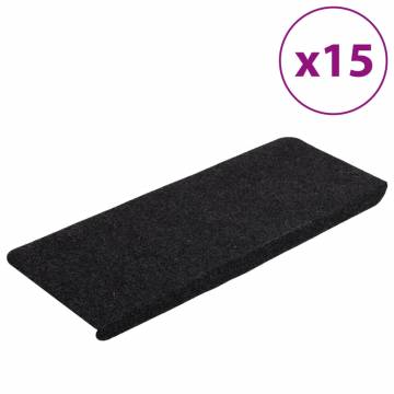 Stair Mats Self-adhesive 15 pcs 65x24.5x3.5 cm Black