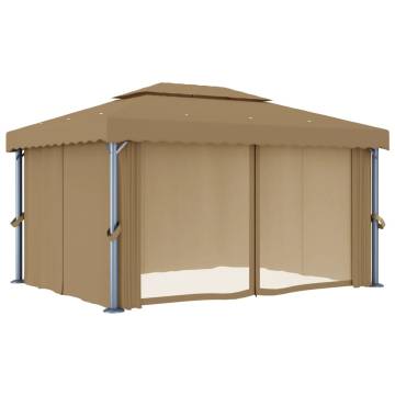 Gazebo with Curtain 4x3 m Taupe Aluminium