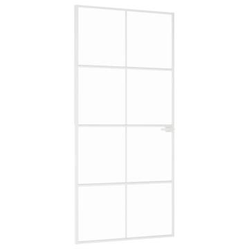 Interior Door White 93x201.5 cm Tempered Glass&Aluminium Slim