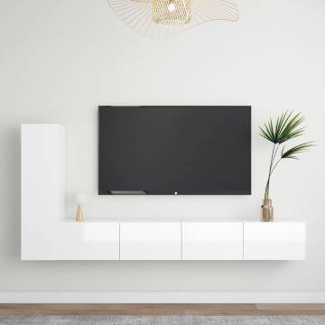 3 Piece TV Cabinet Set High Gloss White Engineered Wood