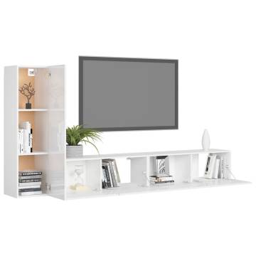 3 Piece TV Cabinet Set High Gloss White Engineered Wood