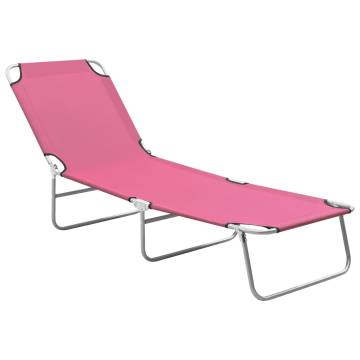 Folding Sun Lounger Steel and Fabric Pink