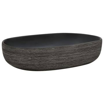 Countertop Basin Grey and Black Oval 59x40x14 cm Ceramic