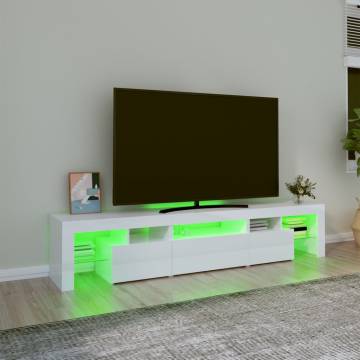 TV Cabinet with LED Lights High Gloss White 200x36.5x40 cm