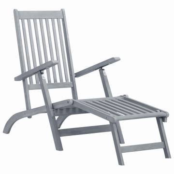 Outdoor Deck Chair with Footrest Grey Wash Solid Acacia Wood