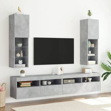 TV Cabinet with LED Lights Concrete Grey 30.5x30x102 cm