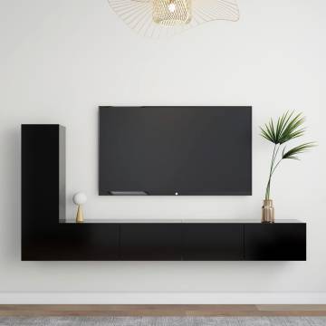 3 Piece TV Cabinet Set Black Engineered Wood