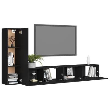 3 Piece TV Cabinet Set Black Engineered Wood