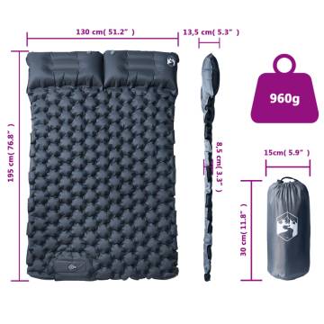 Self Inflating Camping Mattress with Pillows 2-Person Grey