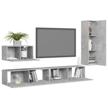 4 Piece TV Cabinet Set Concrete Grey Engineered Wood