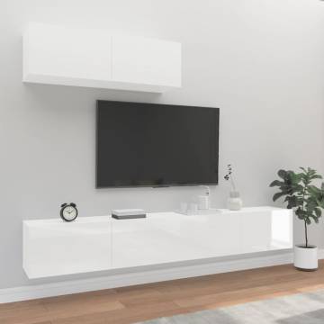 3 Piece TV Cabinet Set High Gloss White Engineered Wood