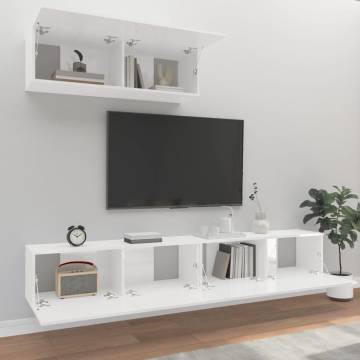 3 Piece TV Cabinet Set High Gloss White Engineered Wood