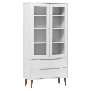 Vitrine Cabinet MOLDE White 90x35x175 cm Solid Wood Pine