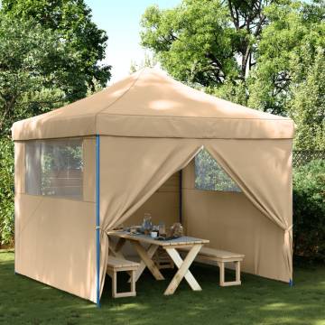 Foldable Party Tent Pop-Up with 4 Sidewalls Beige