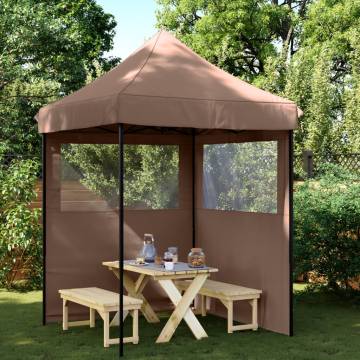 Foldable Party Tent Pop-Up with 2 Sidewalls Brown