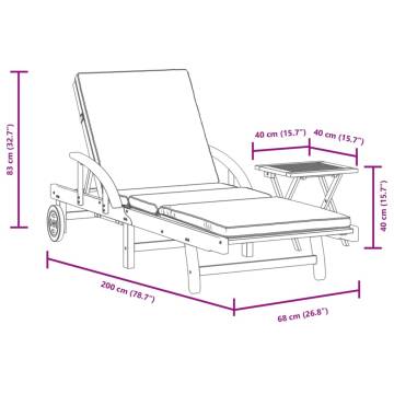 Sun Lounger with Cushion and Table Solid Wood Acacia