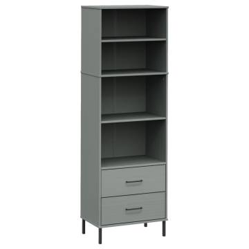 Bookcase with 2 Drawers Grey 60x35x180 cm Solid Wood OSLO