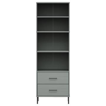 Bookcase with 2 Drawers Grey 60x35x180 cm Solid Wood OSLO