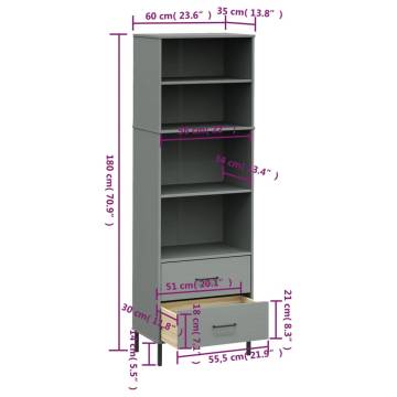 Bookcase with 2 Drawers Grey 60x35x180 cm Solid Wood OSLO