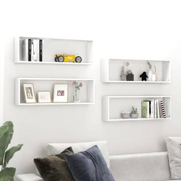 Wall Cube Shelf 4 pcs White 80x15x26.5 cm Engineered Wood