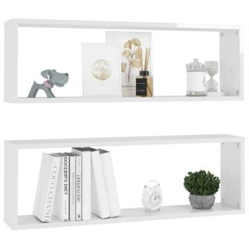 Wall Cube Shelf 2 pcs High Gloss White 80x15x26.5cm Engineered Wood