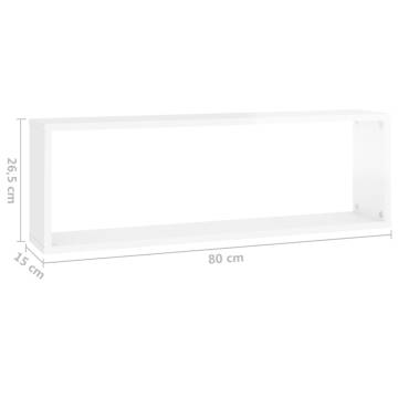 Wall Cube Shelf 2 pcs High Gloss White 80x15x26.5cm Engineered Wood