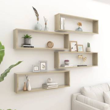 Wall Cube Shelf 4 pcs Sonoma Oak 100x15x30 cm Engineered Wood