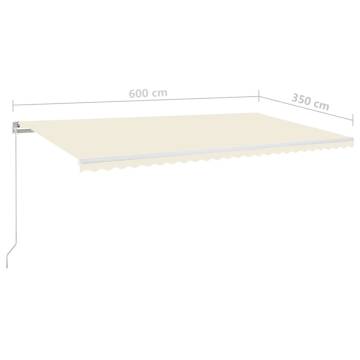 Manual Retractable Awning with LED 600x350 cm Cream