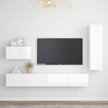 4 Piece TV Cabinet Set High Gloss White Engineered Wood