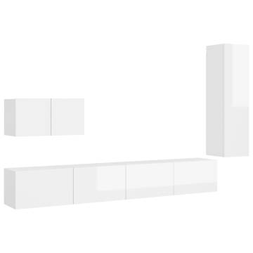 4 Piece TV Cabinet Set High Gloss White Engineered Wood