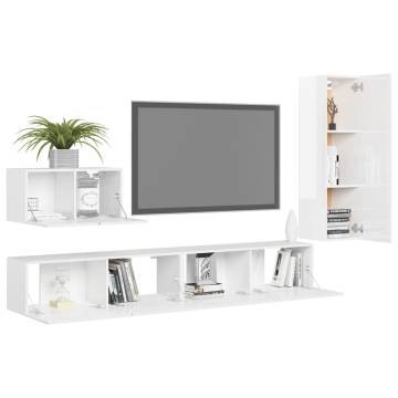 4 Piece TV Cabinet Set High Gloss White Engineered Wood