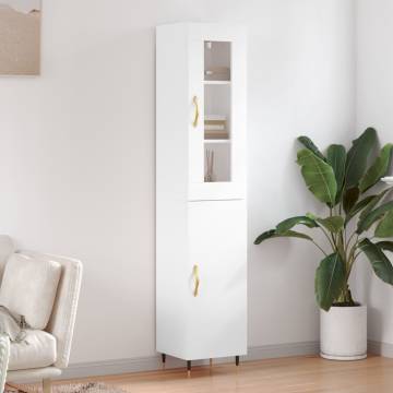 Highboard High Gloss White 34.5x34x180 cm Engineered Wood