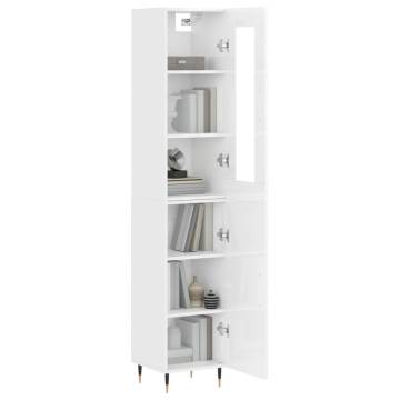 Highboard High Gloss White 34.5x34x180 cm Engineered Wood