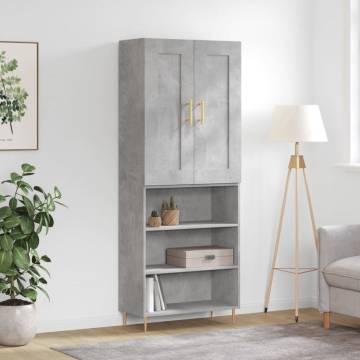 Highboard Concrete Grey 69.5x34x180 cm Engineered Wood