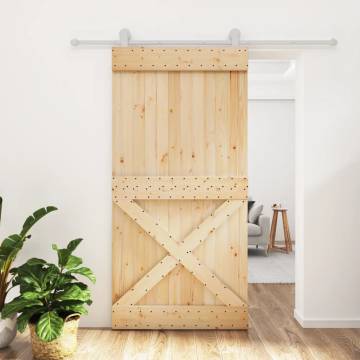 Sliding Door with Hardware Set 100x210 cm Solid Wood Pine