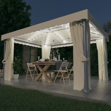 Gazebo with Curtain&LED String Lights 4x3 m Cream White