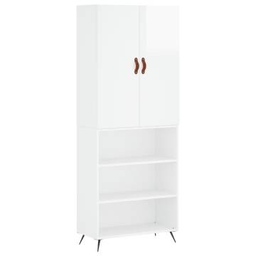 Highboard High Gloss White 69.5x34x180 cm Engineered Wood