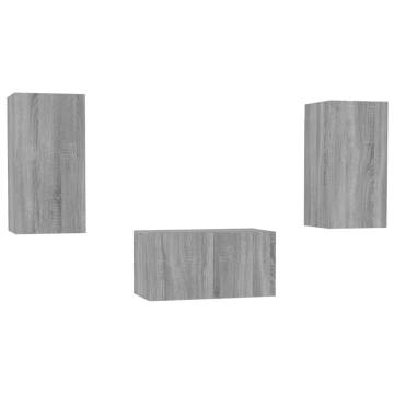 3 Piece TV Cabinet Set Grey Sonoma Engineered Wood