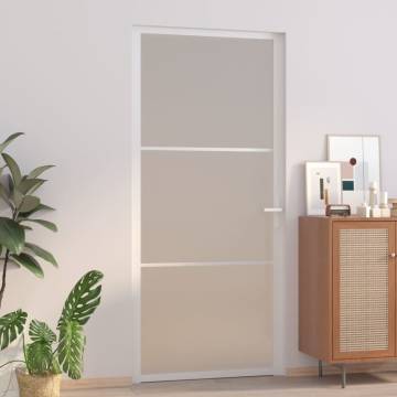 Interior Door 93x201.5 cm White Matt Glass and Aluminium