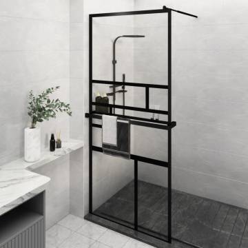 Walk-in Shower Wall with Shelf Black 90x195 cm ESG Glass&Aluminium