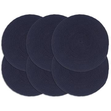 Placemats 6 pcs Plain Navy Blue 38 cm Round Cotton