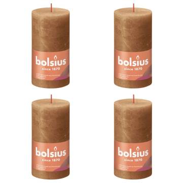 Bolsius Rustic Pillar Candles Shine 4 pcs 130x68 mm Spice Brown