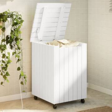 Laundry Basket with Wheels RANA White 45x45x64 cm Solid Wood Pine