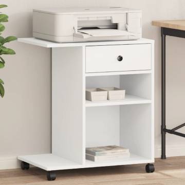 Printer Stand with Wheels White 60x40x68.5 cm