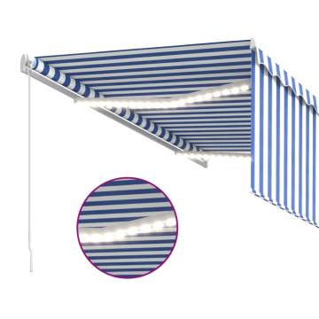 Manual Retractable Awning with Blind&LED 3.5x2.5m Blue&White