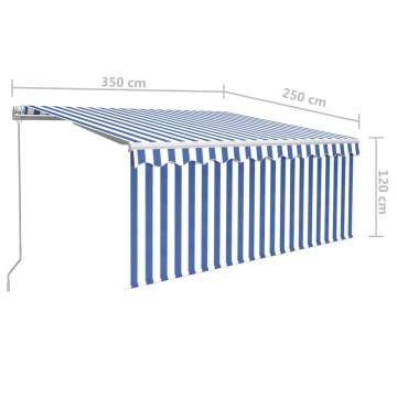 Manual Retractable Awning with Blind&LED 3.5x2.5m Blue&White