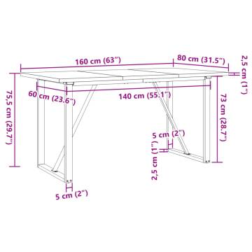 Dining Table O-Frame 160x80x75.5 cm Solid Wood Pine and Cast Iron