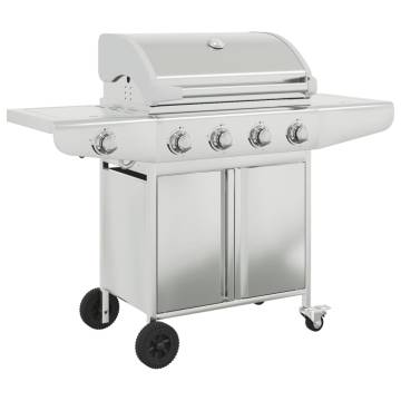 Gas BBQ Grill with 5 Burners Silver Stainless Steel